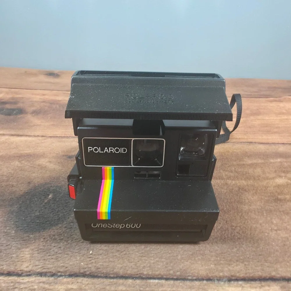 Polaroid OneStep 600 Instant Camera Black Good Vintage Rainbow Stripe with Box